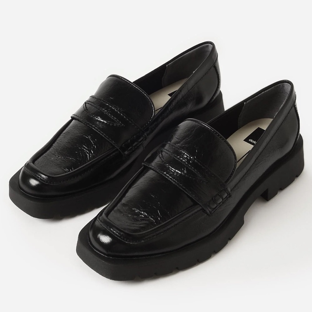 NEW Dolce Vita Elias Black patent lug sole loafers women size 6.5